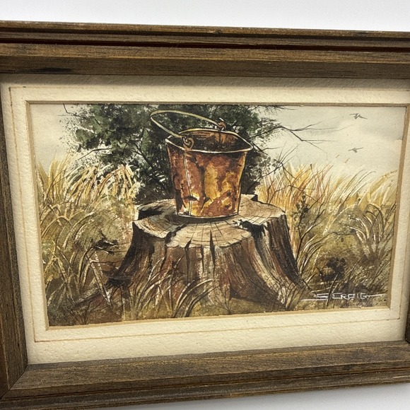 Artist S Craig Mini Painting Rust Bucket Stump‎ Nature Outdoors 5x8